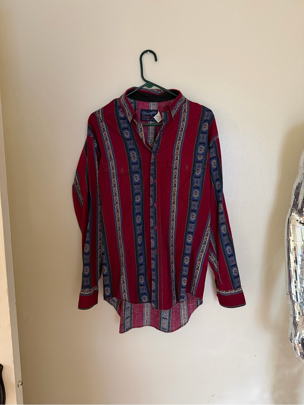 Wrangler Burgundy and Navy Patterned Stripe Shirt